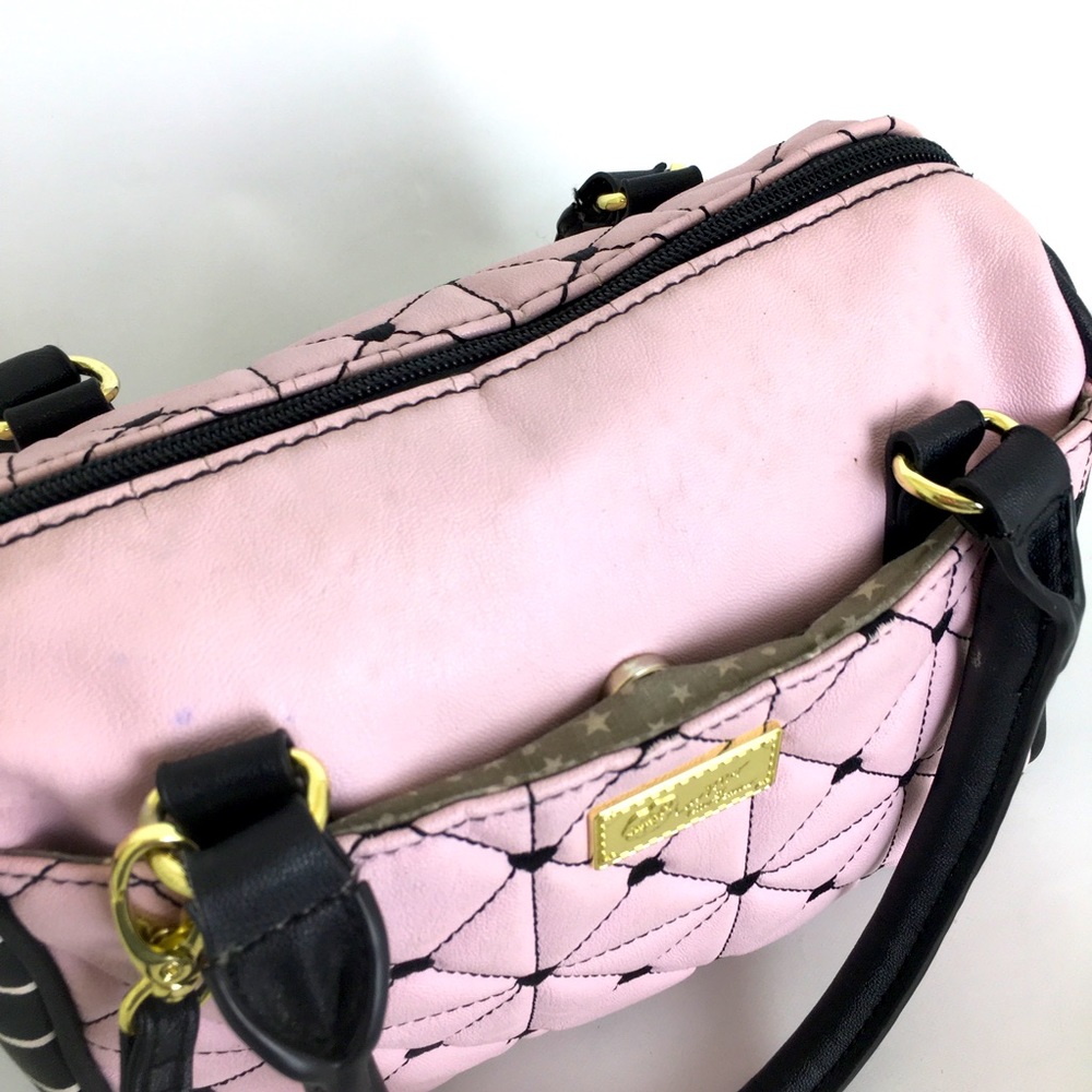 Betsey Johnson Small Satchel Crossbody Bag Pink Quilt… Gem